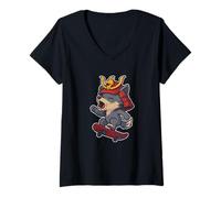 Donna Samurai Lupo Skate Retro Cartoon Maglietta con Collo a V