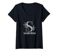 Donna Samurai Monogramma Bambù S Maglietta con Collo a V