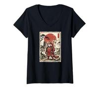 Donna Samurai Red Panda Japanese Vintage Funny Gifts Graphic Art Maglietta con Collo a V