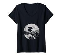 Donna Samurai Retro Giappone Geologia Arte Minimalista Hipster Grafica Maglietta con Collo a V