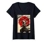 Donna Samurai Ronin al Tramonto con Design Eroico Maglietta con Collo a V