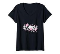 Donna Samurai Sakura Blossom Style Maglietta con Collo a V