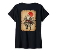 Donna Samurai Santa Arte Giapponese Anime Natale 2025 (sulla Schiena) Maglietta con Collo a V