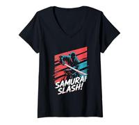 Donna Samurai Slash Cultura Pop Estetica Giapponese Maglietta con Collo a V