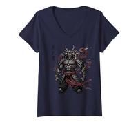 Donna Samurai Warrior Demon Dark Fantasy Manga Giapponese Maglietta con Collo a V