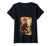 Donna Samurai Warrior Honey Badger Japanese Vintage Graphic Humor Maglietta con Collo a V