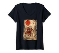 Donna Samurai Warrior Snow Leopard Japanese Vintage Graphic Humor Maglietta con Collo a V