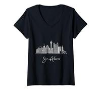Donna san antonio, texas, orizzonte, Stati Uniti, viaggio, souvenir, paesaggio urbano Maglietta con Collo a V