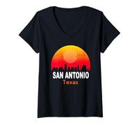 Donna San Antonio Texas State USA Vintage Retro Sunset City Maglietta con Collo a V