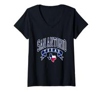 Donna San Antonio Vintage Atletico Tipografia con Texas Mappa Maglietta con Collo a V