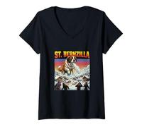 Donna San Bernzilla San Bernardo Cane - Dogzilla Mostro Film Maglietta con Collo a V