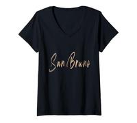 Donna San Bruno California Vintage design elegante Maglietta con Collo a V