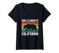 Donna San Clemente California USA Bandiera Vintage Orso Orange County Maglietta con Collo a V