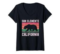Donna San Clemente California USA Bandiera Vintage Orso Orange County Maglietta con Collo a V