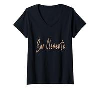 Donna San Clemente California Vintage design elegante Maglietta con Collo a V