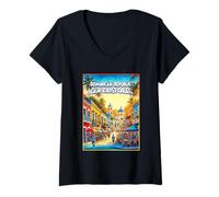 Donna San Cristobal Repubblica Dominicana Viaggio Famiglia Cool Retro City Maglietta con Collo a V