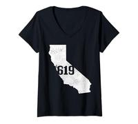 Donna San Diego 619 Codice Area California State Map Pride Vintage Maglietta con Collo a V