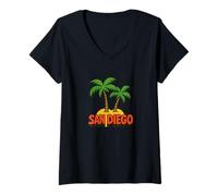 Donna San Diego Coastal Vintage Sun California Spiaggia Vibes Maglietta con Collo a V