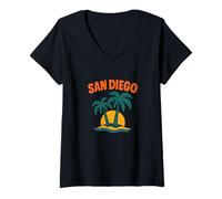 Donna San Diego Coastal Vintage Sun California Spiaggia Vibes Maglietta con Collo a V