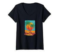 Donna San Diego Coastal Vintage Sun California Spiaggia Vibes Maglietta con Collo a V