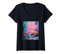 Donna San Diego, Orizzonte, Dalmata, Cane, Tramonto, Opera d'Arte Maglietta con Collo a V
