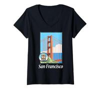 Donna San Francisco California, Auto Stradale, Golden Gate Bridge Maglietta con Collo a V