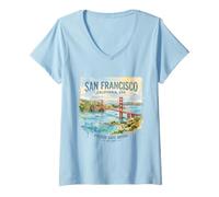 Donna San Francisco California Golden Gate Bridge Vintage Maglietta con Collo a V