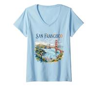 Donna San Francisco California Golden Gate Bridge Vintage Maglietta con Collo a V