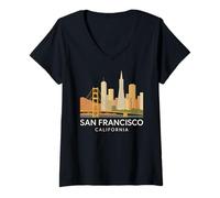 Donna San Francisco California Vintage bay Area Oakland SFO 510 Maglietta con Collo a V