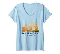 Donna San Francisco California Vintage bay Area Oakland SFO 510 Maglietta con Collo a V