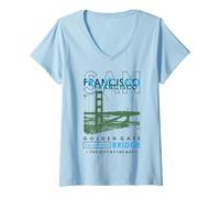 Donna San Francisco Golden Gate Bridge California Maglietta con Collo a V