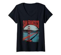 Donna San Francisco Ponte Scritta Arte Maglietta con Collo a V