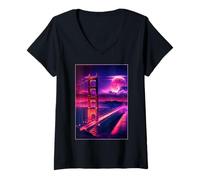 Donna San Francisco Vaporwave Estetica Stile retrò I Love SF Maglietta con Collo a V