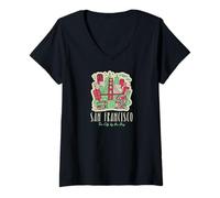 Donna San Francisco, Zona, California, Orizzonte, e, canc Maglietta con Collo a V