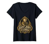 Donna San Giovanni Eudes Sacro Cuore di Gesù Cattolico San Francese Maglietta con Collo a V