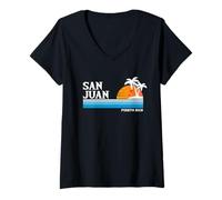 Donna San Juan Porto Rico Vacanza tropicale Vintage 80s Tramonto Maglietta con Collo a V