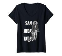Donna San Judas Tadeo - St. Jude Negocio Bianco e Nero Maglietta con Collo a V