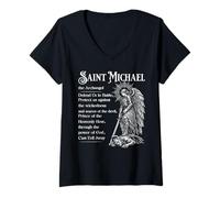 Donna San Michele Arcangelo Ci difende in Battaglia Preghiera cattolica Maglietta con Collo a V