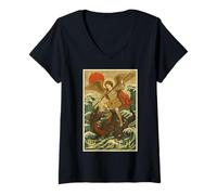 Donna San Michele Arcangelo Drago Arte Cattolica Giapponese Santo Maglietta con Collo a V