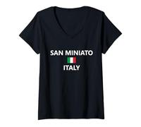 Donna San Miniato Italia Bandiera Italiana Città Maglietta con Collo a V