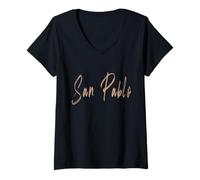 Donna San Pablo California Vintage design elegante Maglietta con Collo a V