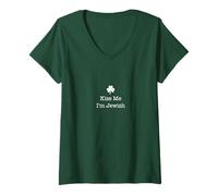 Donna San Patrizio Kiss Me I'm Jewish Maglietta con Collo a V