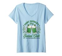 Donna San Patrizio Social Club Shenanigans Green Beer Maglietta con Collo a V