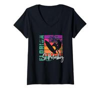 Donna San Pietroburgo Florida Retro Beach Surf Vacanza Souvenir Maglietta con Collo a V
