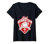 Donna San Sebastiano Patrono dei Giocatori di Calcio Atleta Sportivo Maglietta con Collo a V