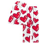 Donna San Valentino a forma di cuore stampato accogliente e delicato sulla pelle maniche lunghe morbido e delicato sulla pelle Lovely Love moda e confortevole risvolto biancheria da notte, bianco, S