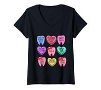 Donna San Valentino Igienista Dentale Tech RDA Candy Cuore Dente Maglietta con Collo a V
