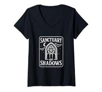 Donna Sanctuary of Shadows Gotico Mistero Scuro Fantasia Grafica Maglietta con Collo a V