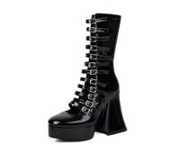 Donna Sandali Platform Gothic Scarpe col Tacco Impermeabili Stivali Alti Spessi Punk Fibbia Cerniera Punta Chiusa Estate Décolleté per Scuola Feste Lavoro Ballo appuntamento 4.84IN(Black,42 EU)