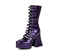 Donna Sandali Platform Gothic Scarpe col Tacco Impermeabili Stivali Alti Spessi Punk Fibbia Cerniera Punta Chiusa Estate Décolleté per Scuola Feste Lavoro Ballo appuntamento 4.84IN(Purple,38 EU)